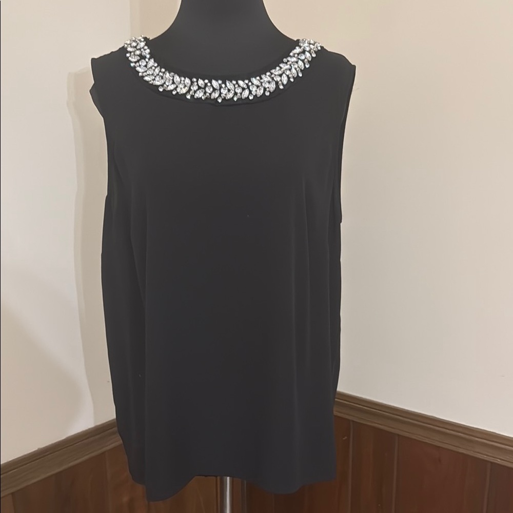 Tacera Embellished Black Semi-sheer Sleeveless Top. Size Large